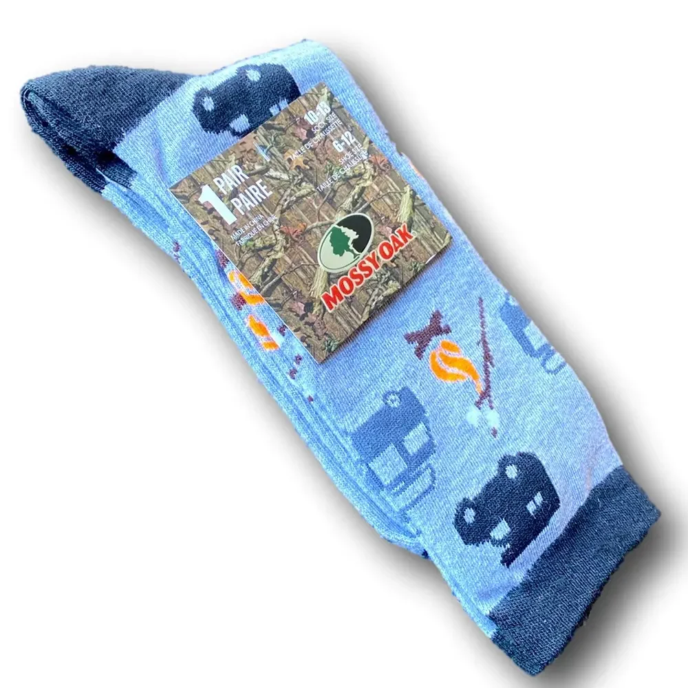 3/$18 Mossy Oak Camping, RV & Smores Funny Novelty Crew Socks - NWT
